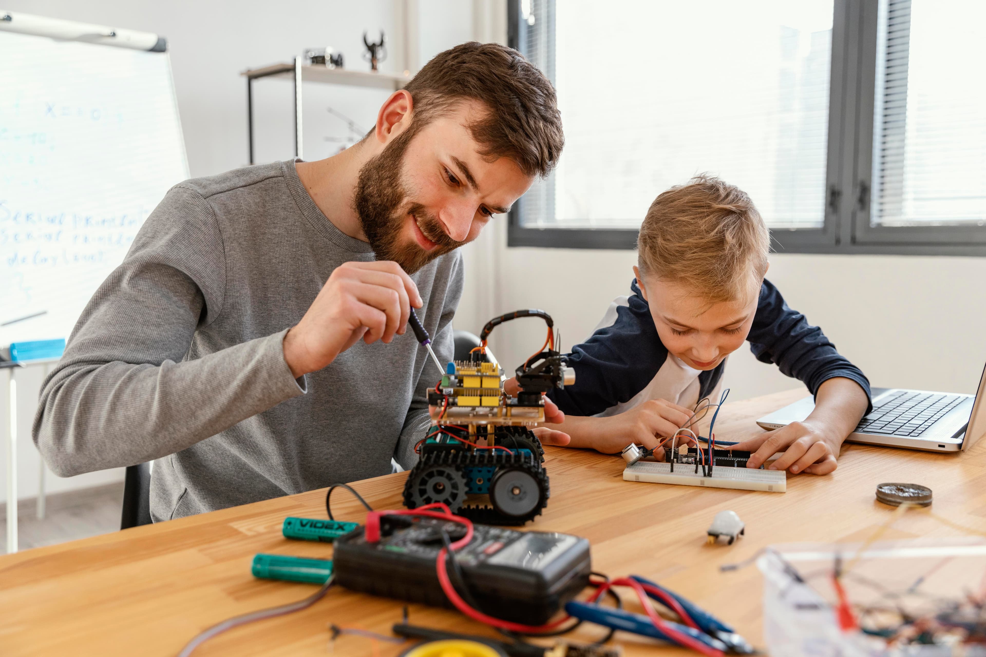Students learning robotics